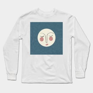 Blue moon face illustration Long Sleeve T-Shirt